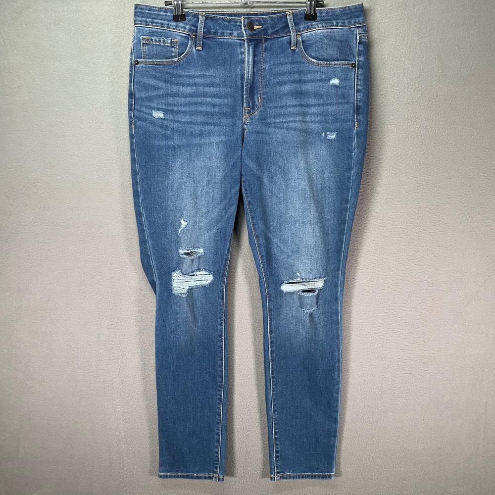 Old Navy Pop Icon Skinny Jeans Womens 12 Blue Mid‎ Rise Distressed